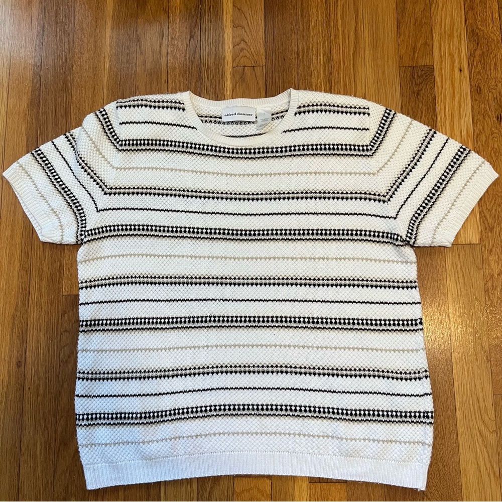 Alfred Dunner Cream and Brown Knit Sweater